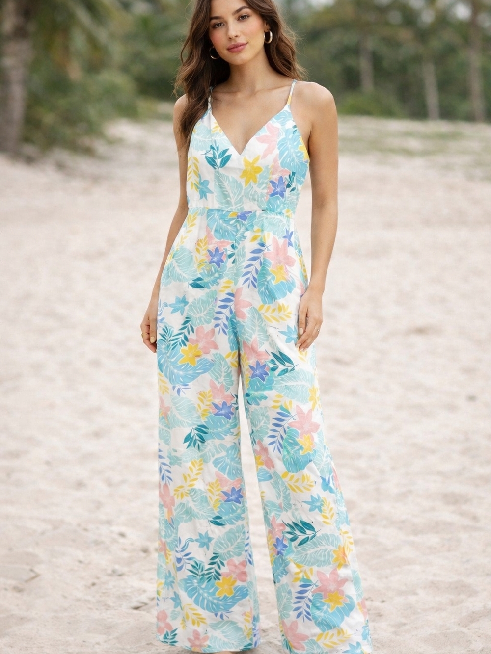 Forever 21  Floral Wide-Leg Jumpsuit with Pastel Print